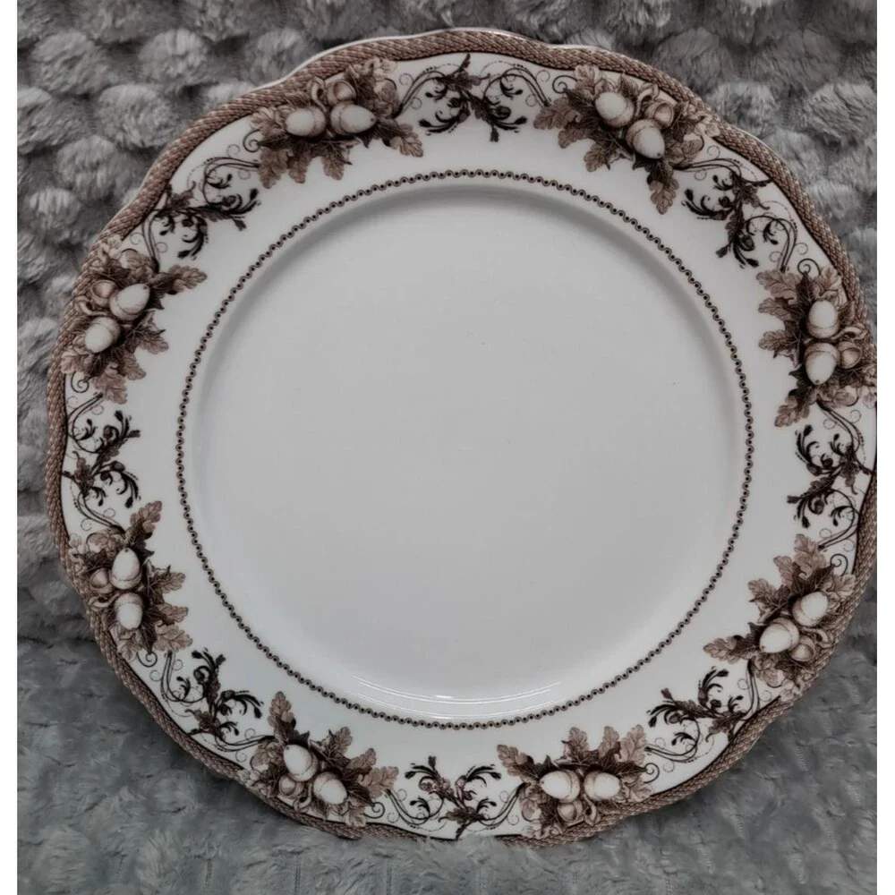 Set 4 Williams Sonoma Dinner Plates Acorn Turkey Thanksgiving Transferware 10.5